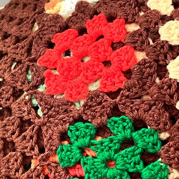 VTG Boho Retro Throw, Granny Square Afghan, Crochet Jewel-Tone Blanket 88” x 67” - Picture 5 of 7